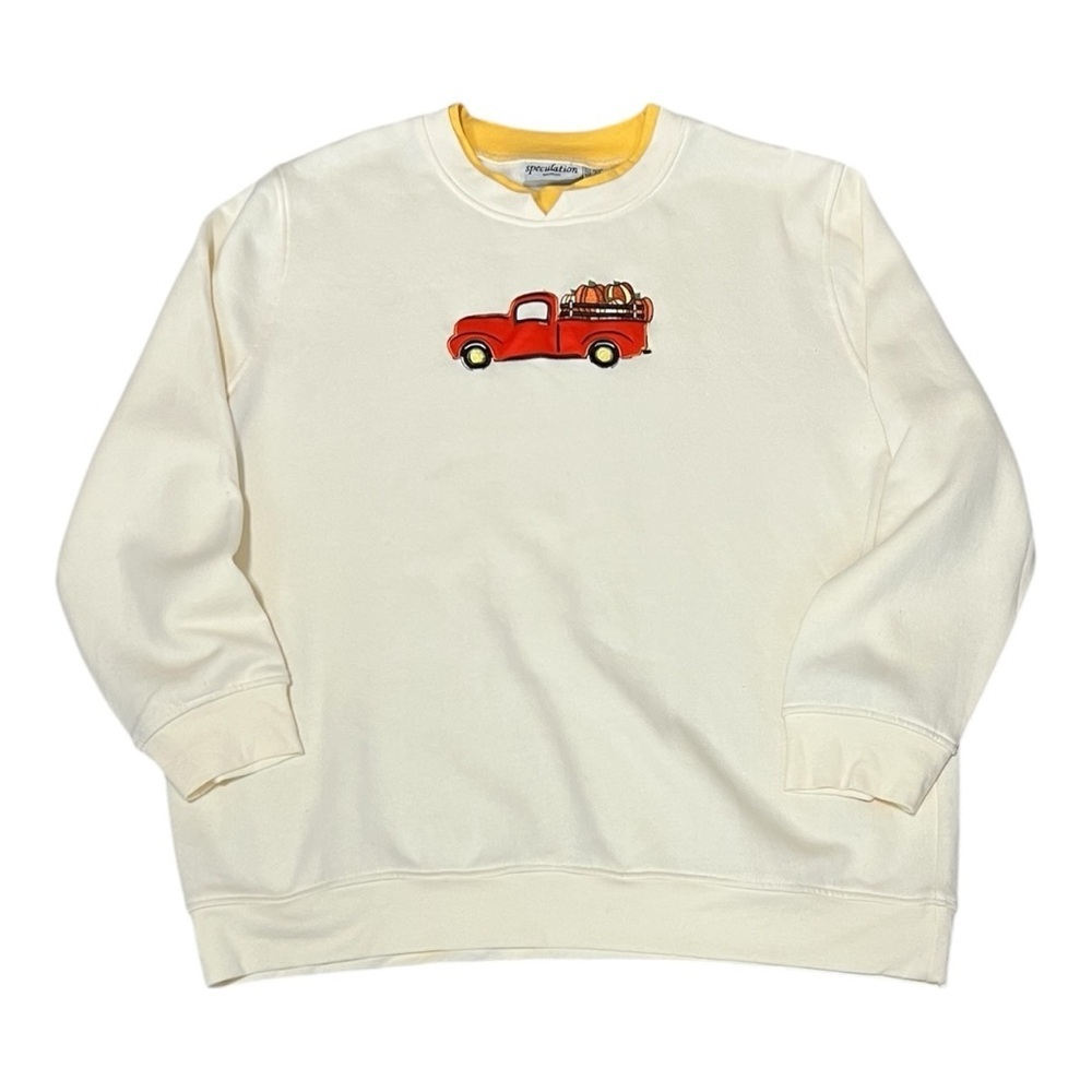 Speculation Cream Fall Pumpkin Truck Sweatshirt Long Sleeve Crew Neck Size 2X